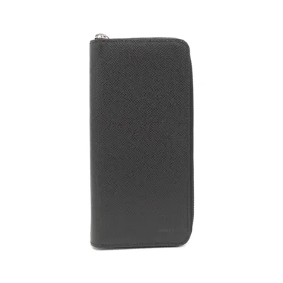 Pre-owned Louis Vuitton Taiga Black Leather Long Wallet (bi-fold) ()