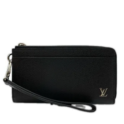 Pre-owned Louis Vuitton Taiga Black Leather Long Wallet (bi-fold) ()