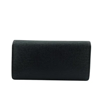 Pre-owned Louis Vuitton Taiga Black Leather Long Wallet (bi-fold) ()