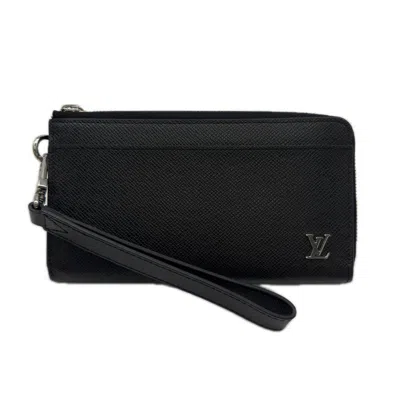 Pre-owned Louis Vuitton Taiga Black Noir Leather Long Wallet (bi-fold) () In Black, Noir