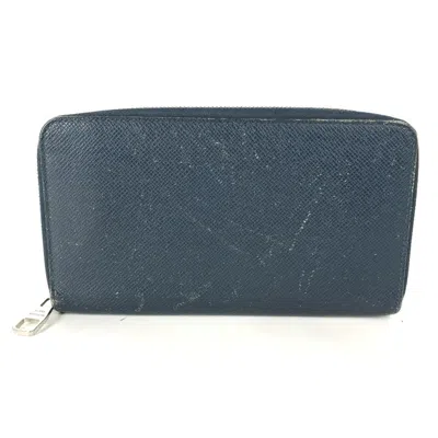 Pre-owned Louis Vuitton Taiga Blue Taiga Leather Long Wallet (bi-fold) ()