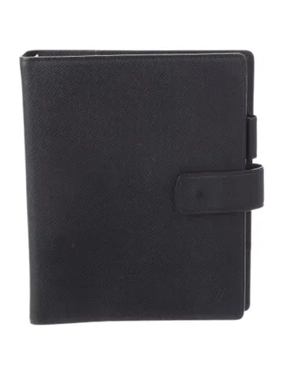 Pre-owned Louis Vuitton Taiga Large Ring Agenda Cover In Black