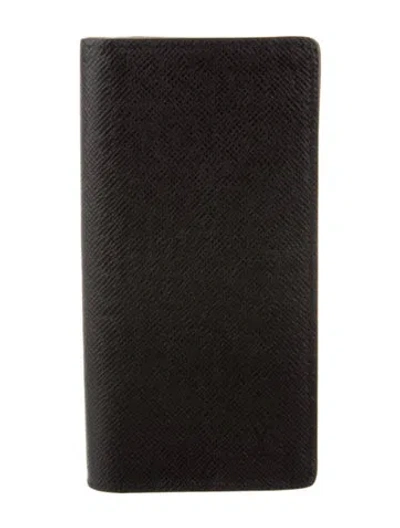 Pre-owned Louis Vuitton Taiga Leather Brazza Wallet In Black