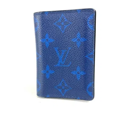Pre-owned Louis Vuitton Taiga Leather Leather Monogram Canvas Card Case () In Blue
