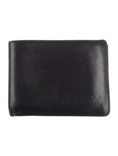 Pre-owned Louis Vuitton Taiga Leather Multicartes Card Holder In Black
