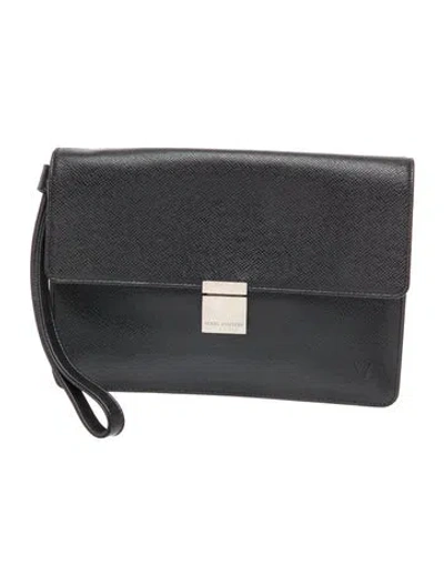 Pre-owned Louis Vuitton Taiga Leather Selenga Clutch Bag In Black