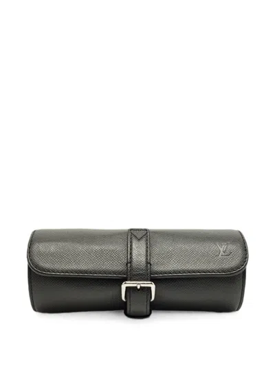 Pre-owned Louis Vuitton Taiga Leather Watch Case In Black