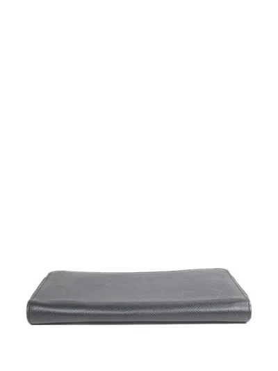 Pre-owned Louis Vuitton Taiga Leather Zipper Long Wallet In Black