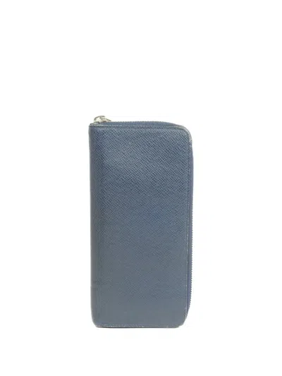 Pre-owned Louis Vuitton Taiga Long Wallet In Blue