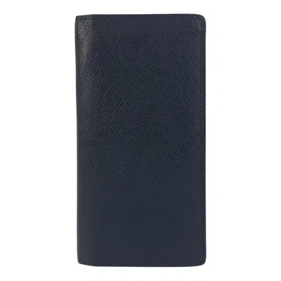 Pre-owned Louis Vuitton Taiga Navy Blue Taiga Leather Long Wallet (bi-fold) () In Multi