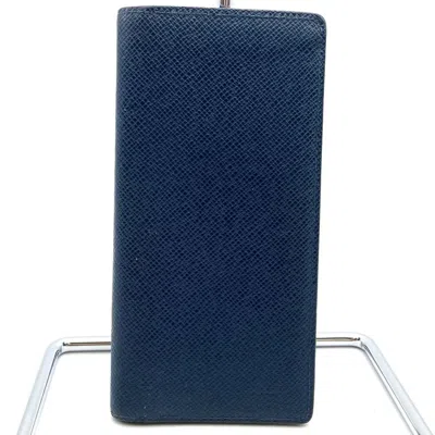 Pre-owned Louis Vuitton Taiga Navy Taiga Leather Long Wallet (bi-fold) () In Blue