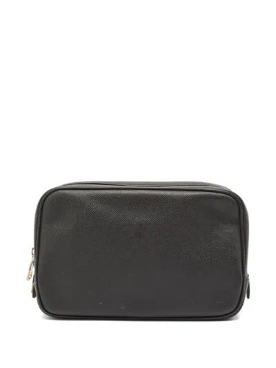 Pre-owned Louis Vuitton Taiga-leather Toiletry Pouch In Black