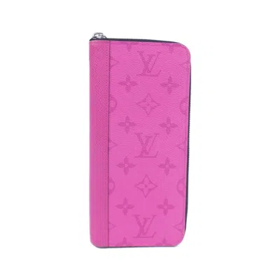 Pre-owned Louis Vuitton Taigarama Fuchsia Coated Canvas Leather Long Wallet (bi-fold) () In Pink