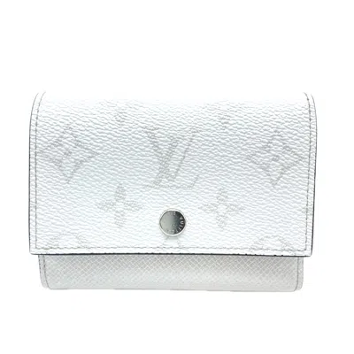 Pre-owned Louis Vuitton Taigarama Gray White Coated Canvas Leather Wallet (tri-fold) () In Gray, White