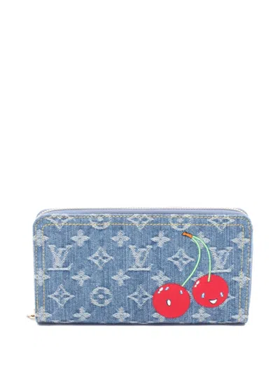 Pre-owned Louis Vuitton × Takashi Murakami 2010 Cherry-print Denim Wallet In Blue