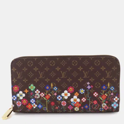 Pre-owned Louis Vuitton Takashi Murakami Flower Garden Brown Monogram Canvas Zippy Wallet