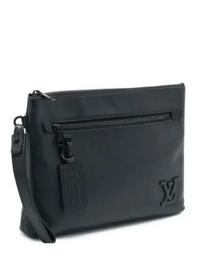 Pre-owned Louis Vuitton Takeoff Leather Zip Pouch In Black