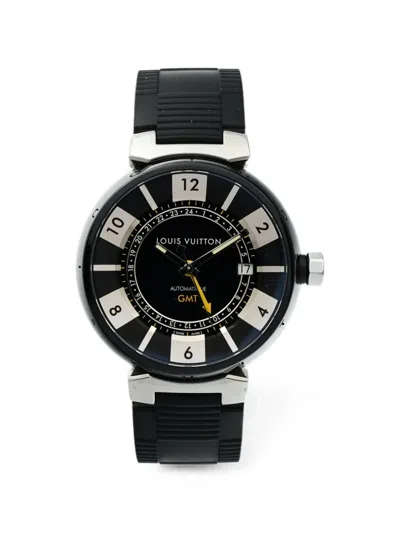 Pre-owned Louis Vuitton Tambour Gmt 41mm Watch In Black