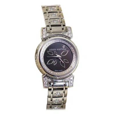 Pre-owned Louis Vuitton Tambour Stainless Steel Diamonds Ladies Watch In Multi