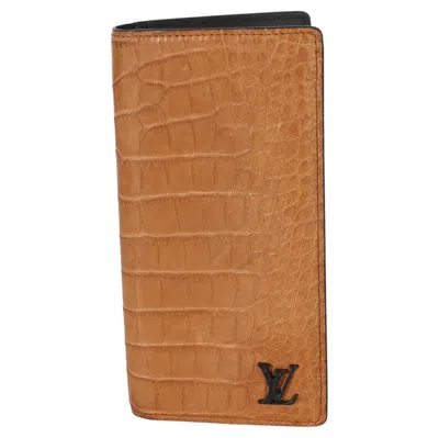 Pre-owned Louis Vuitton Tan Alligator Monogram Brazza Wallet In Brown