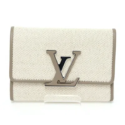 Pre-owned Louis Vuitton Taupe Cotton Canvas Leather Wallet (tri-fold) ()