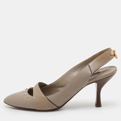 Pre-owned Louis Vuitton Taupe Grey Leather Lock Slingback Pumps 38