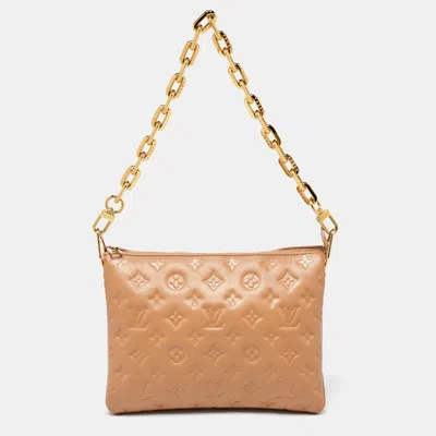 Pre-owned Louis Vuitton Taupe Monogram Embossed Leather Coussin Pm Bag In Beige