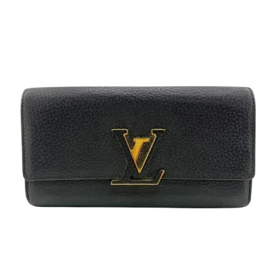 Pre-owned Louis Vuitton Taurillon Black Leather Long Wallet (bi-fold) ()
