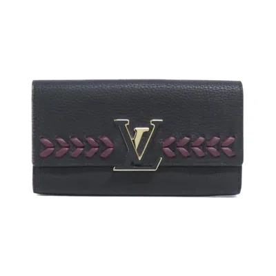Pre-owned Louis Vuitton Taurillon Black Leather Long Wallet (bi-fold) ()