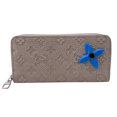 Pre-owned Louis Vuitton Taurillon Blue Gray Leather Wallet (bi-fold) ()