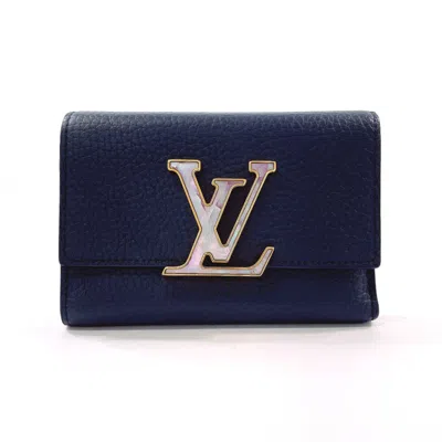 Pre-owned Louis Vuitton Taurillon Blue Navy Leather Wallet (tri-fold) ()