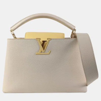 Pre-owned Louis Vuitton Taurillon Capucines Mm In Beige