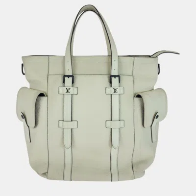 Pre-owned Louis Vuitton Taurillon Christopher Tote In Cream Leather In White