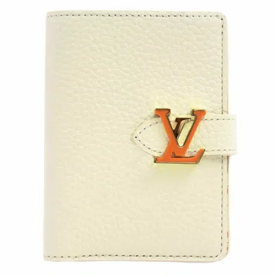 Pre-owned Louis Vuitton Taurillon Cream Leather Middle Wallet (bi-fold) () In White