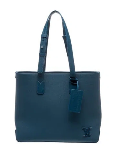 Pre-owned Louis Vuitton Taurillon Leather Aerogram Fastline Tote Horizontal In Blue
