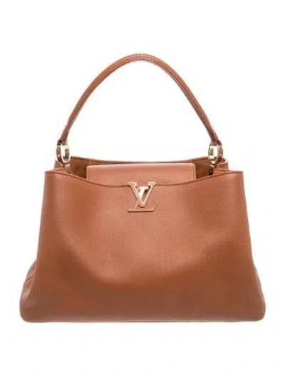Pre-owned Louis Vuitton Taurillon Leather Capucines Souple Gm In Brown
