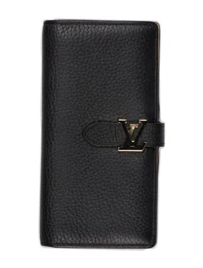 Pre-owned Louis Vuitton Taurillon Leather Capucines Wallet In Black