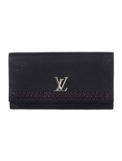 Pre-owned Louis Vuitton Taurillon Leather Lockme Wallet In Blue