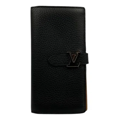 Pre-owned Louis Vuitton Taurillon Leather Long Wallet (bi-fold) () In Black