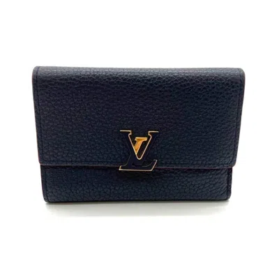 Pre-owned Louis Vuitton Taurillon Marine Rouge Navy Red Color Leather Wallet (tri-fold) () In Marine Rouge, Navy, Red Color