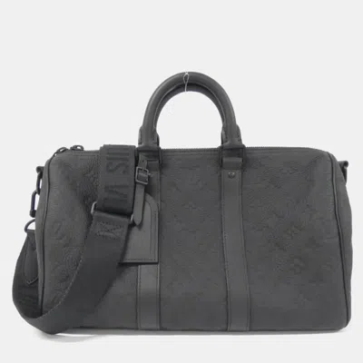 Pre-owned Louis Vuitton Taurillon Monogram Keepall Bandouliere Boston Bag In Black