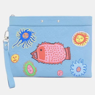 Pre-owned Louis Vuitton Taurillon Monogram (lv X Yk) Pochette To Go Pouch In Blue