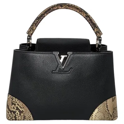 Pre-owned Louis Vuitton Taurillon Python Trim Capucines Mm Satchel In Black