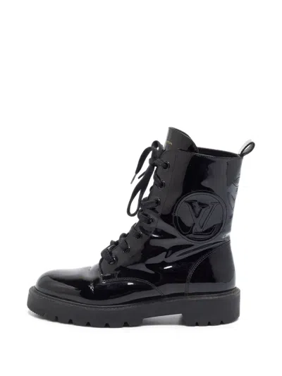 Pre-owned Louis Vuitton Territory Flat Ranger Combat Boots In Black