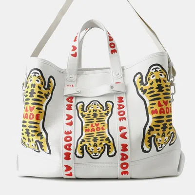 Pre-owned Louis Vuitton Tiger Journey White Grained Leather Trolley Tote Bag In Multi