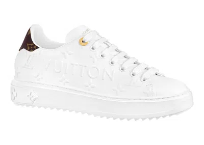 Pre-owned Louis Vuitton Time Out Debossed Lv Monogram Leather (women's) Sneakers In White