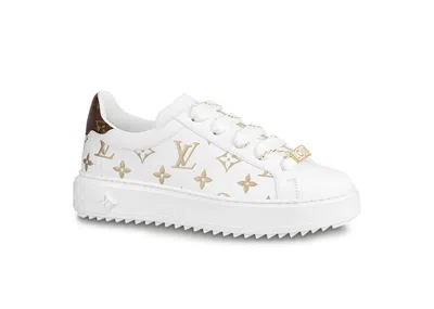 Pre-owned Louis Vuitton Time Out Debossed Monogram Leather (women's) Sneakers In White/gold