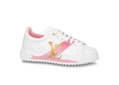 Pre-owned Louis Vuitton Time Out Leather (women's) Sneakers In Gold/pink/white