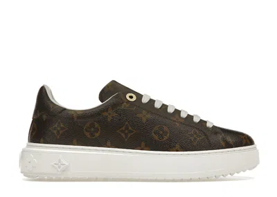 Pre-owned Louis Vuitton Time Out Monogram Leather (women's) Sneakers In Cacao Brown/white In Multi