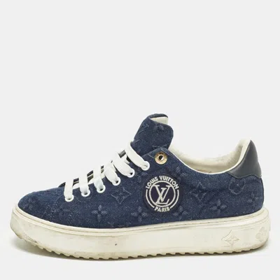 Pre-owned Louis Vuitton Time Out Size 39 Blue Denim Lace Up Sneakers